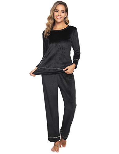 Aibrou Pijama Mujer Invierno Franela Dos Piezas,Pijamas Cálido Largos Casual Ropa de Casa Dormir Suave y Comodo S-XXL