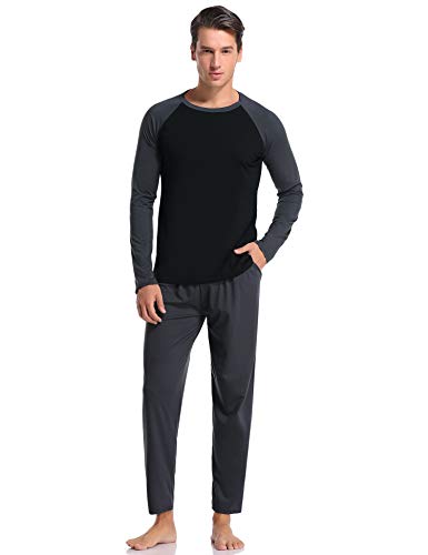 Aibrou Pijamas Hombre Invierno Manga Larga Conjuntos de Pijama para Hombre Algodón Ropa de Domir 2 Piezas Pantalones Largo