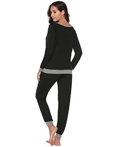 Aibrou Pijamas Mujer Algodón Invierno 2 Piezas,Ropa de Casa Dormir Casual Camiseta y Pantalones Largo Conjuntos Suave y Comodo S-XXL