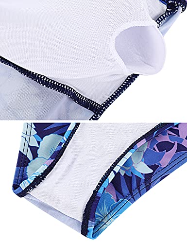 Aibrou Tankini 2 Piezas Trajes de Baño Mujer Bañador Sexy Traje de Baño Estampado Lunares Conjunto Bañador Tirantes Finos Tankini Playa Azul Flor M