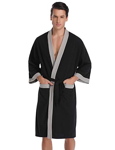 Aibrou Unisex Albornoz Mujer Hombre Primavera Verano Batas y Kimonos Invierno con Cinturón, Muy Suave Cómodo Fino Ligero y Agradable para Hombre o Mujer