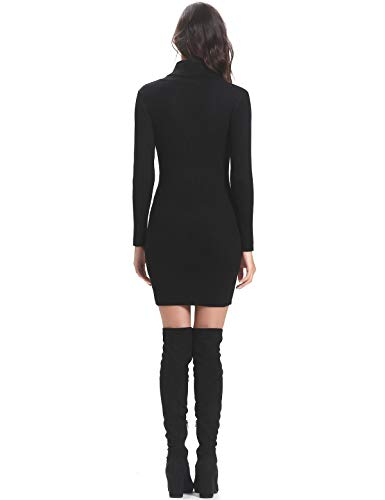 Aibrou Vestido de Punto Cuello Alto para Mujer,Vestido Ajustado Manga Larga Elegante Clásico,Vestidos Jersey Invierno (Negro, XL)