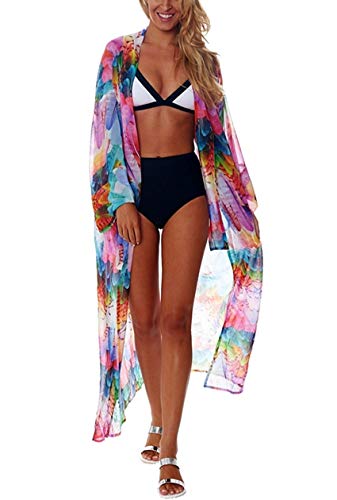 AiJump Chiffon Vestido de Playa Kaftan Kimonos Pareos Bohemia Cover Ups para Mujer