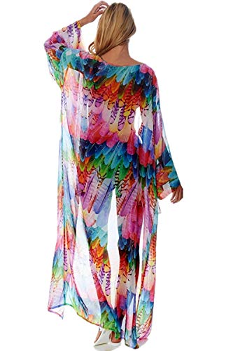 AiJump Chiffon Vestido de Playa Kaftan Kimonos Pareos Bohemia Cover Ups para Mujer