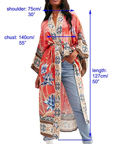 AiJump Vestido de Playa Floral Kimono para Bañador Pareos Camisa Larga de Verano Cover Ups para Mujer