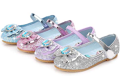 AIYIMEI Zapatos de la Princesa Elsa niñas con Lentejuela Zapato de Disfraz Elsa de Princesa Disfraz Sandalias con Velcro Zapatos de Fiesta Halloween Cumpleaños 3-11 Años