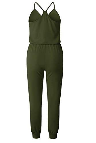 Ajpguot Verano Mujer V-Cuello Sin Mangas Monos Color sólido Mamelucos Sexy Sin Respaldo Jumpsuits de Playa Rompers (M, Ejército Verde)