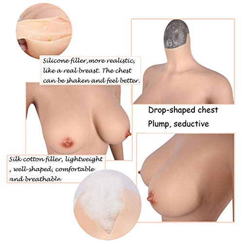 Ajusen Silicona Pecho Formas Fajas Sexy Mono Falso Tetas Insertable Vagina con Tubos Cadera Potenciador para Hombres Cossdresser ladyboy (Pechos de Algodón, E Copa)