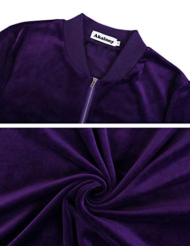 Akalnny Chándal Conjunto Mujer de Terciopelo Informal Pijamas Trajes Chaquetas de Manga Larga con Cremallera + Pantalones de Cintura Alta Morado