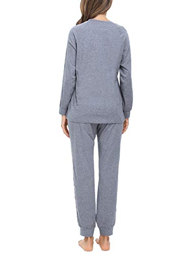 Akalnny Pijamas de Algodón para Mujer Invierno con Manga Larga Térmicos Pijamas 2 Piezas con Bolsillos Mujer Suave Cómodo Cálido