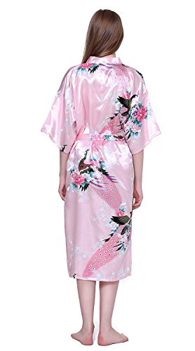 Albornoz Mujer Largo Pava de Satén Camisón Sexy Kimono Vestido