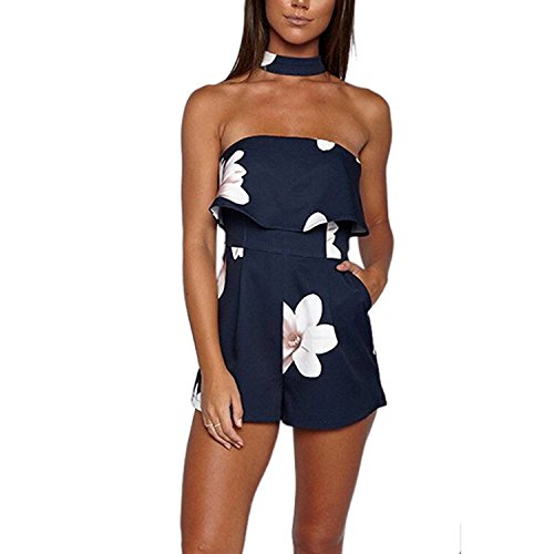 Alessioy Mono Elegante De Las Señoras Playsuit Corto Verano Mujeres Una Sola Pieza De Época Muchachos Del Mono De Los Estampados De Flores Carnaval Hombro Romper Palabra De Honor Con Volantes Mameluco