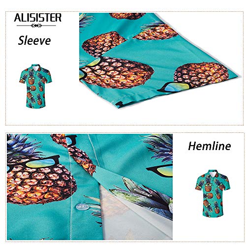 ALISISTER Camisa Hawaiana Hombre Manga Corta con Estampado de piña Camisa Luau de Hawai Tropical Hombres Casual Retro Aloha Holiday Button Down Vacation Shirts XL