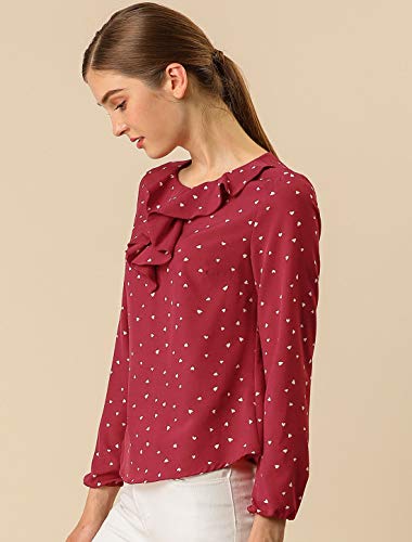 Allegra K Blusa Túnica Camisa Lunares Vintage Manga Larga Cuello De Volantes para Mujer Rojo XL