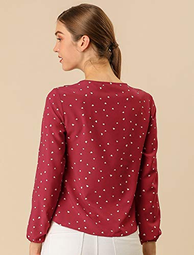 Allegra K Blusa Túnica Camisa Lunares Vintage Manga Larga Cuello De Volantes para Mujer Rojo XL