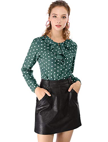 Allegra K Blusa Túnica Camisa Lunares Vintage Manga Larga Cuello De Volantes para Mujer Verde Oscuro L