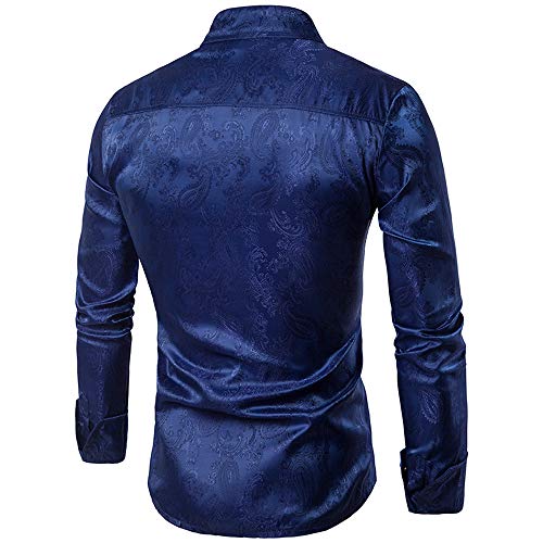 Allthemen Camisa de cachemira para hombre, camisas de seda jacquard para hombre, camisas de vestir de manga larga, cuello con botones y camisas de esmoquin casuales