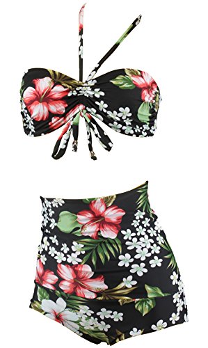 Aloha de Beachwear High Wais Ted Tiki Look Rockabilly Flower Mujer Bikini a2029 multicolor extra-large