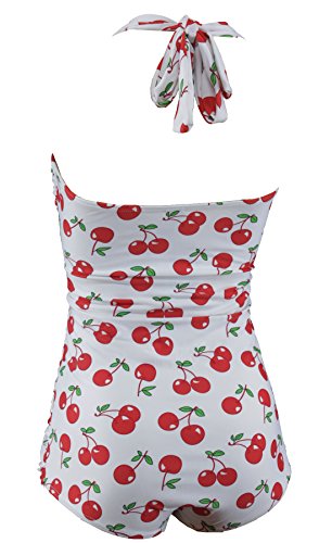 Aloha de Beachwear Rockabilly Vintage Look Mujer Bañador Cherry Cerezas, a3051 Weiss / Kirschen extra-large