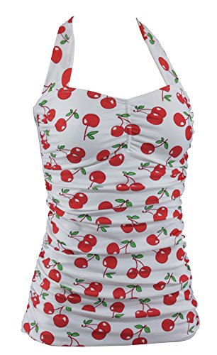 Aloha de Beachwear Rockabilly Vintage Look Mujer Bañador Cherry Cerezas, a3051 Weiss / Kirschen extra-large