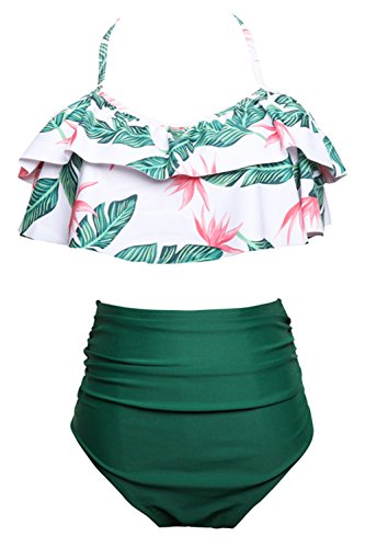 AMAGGIGO Traje de baño para Mujer de Talle Alto Vintage Push Up Bikini Set para Mujer Talla Grande 2 Piezas Traje de baño (FBA) (EU 46-48, Verde)