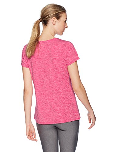 Amazon Essentials 2-Pack Tech Stretch Short-Sleeve Crew T-Shirt Athletic-Shirts, Charcoal Radiant Raspberry Heather, Medium