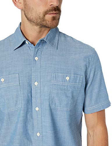 Amazon Essentials - Camisa de cambray de manga corta para hombre, Azul medio, US M (EU M)