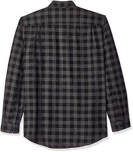 Amazon Essentials - Camisa de franela a cuadros de manga larga y ajuste regular para hombre, Gris (Charcoal Buffalo Plaid), US S (EU S)