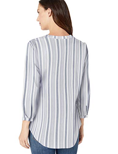 Amazon Essentials - Camisa de manga larga de algodón para mujer, Indigo Beach Stripe, US XL (EU 2XL)