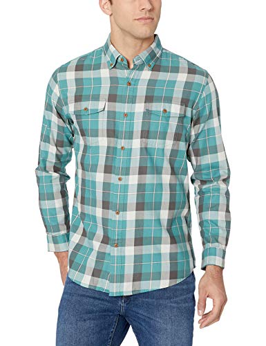 Amazon Essentials - Camisa de sarga con dos bolsillos y manga larga para hombre, Verde (Green Buffalo Bbf), US S (EU S)