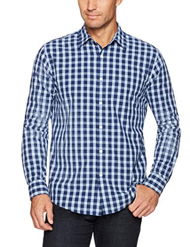 Amazon Essentials – Camisa informal de popelín de manga larga de corte recto estándar para hombre, Azul (blue), Small