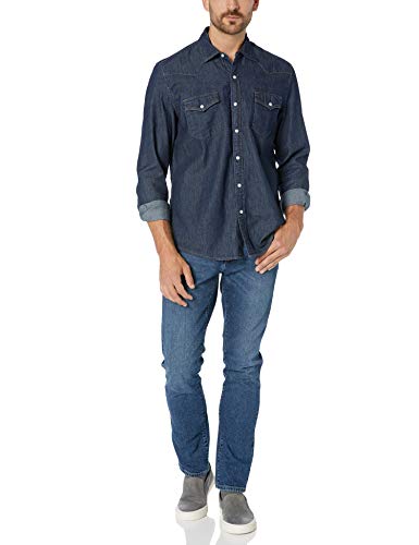 Amazon Essentials - Camisa tejana de manga larga y corte recto para hombre, Rinsed, US S (EU S)