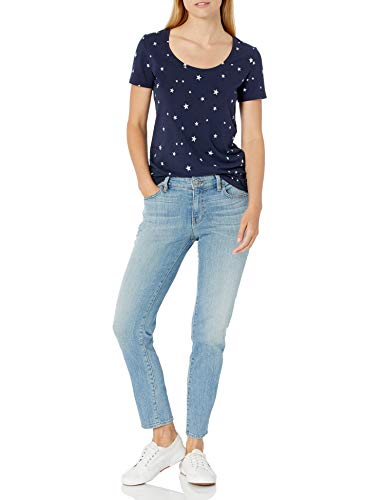 Amazon Essentials Paquete de 2 Camisetas de Manga Corta con Cuello Redondo. Fashion-t-Shirts, Navy Star/Red, M, Pack de 2