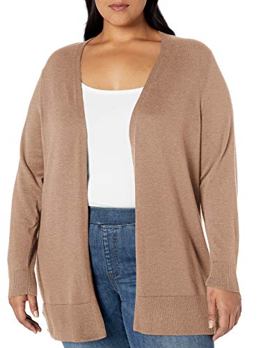 Amazon Essentials Plus Size Lightweight Open-Front Cardigan Sweater Sweaters, Marrón Claro Jaspeado, 3X