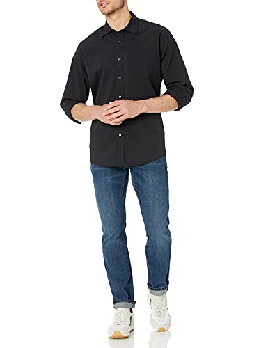 Amazon Essentials Regular-Fit Long-Sleeve Solid Shirt Camisa, Negro (Black), Small