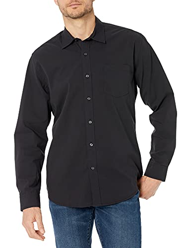 Amazon Essentials Regular-Fit Long-Sleeve Solid Shirt Camisa, Negro (Black), Small