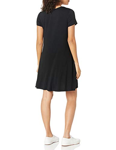 Amazon Essentials - Vestido de manga corta holgado con cuello redondo para mujer, Negro, US XS (EU XS - S)