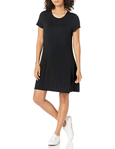 Amazon Essentials - Vestido de manga corta holgado con cuello redondo para mujer, Negro, US XS (EU XS - S)