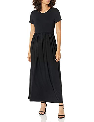 Amazon Essentials – Vestido largo de manga corta con cintura ceñida para mujer, Negro, US M (EU M - L)