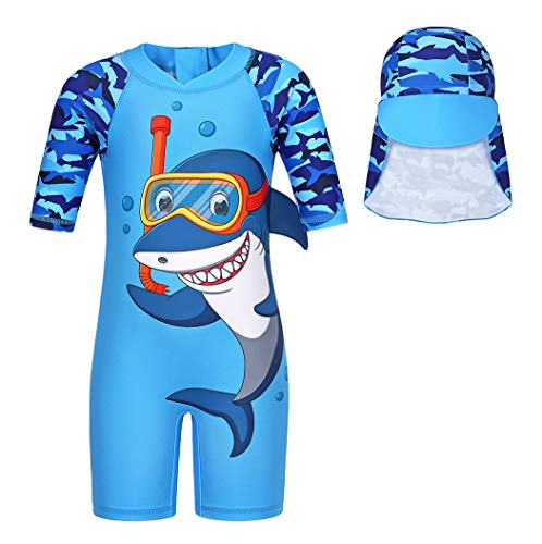 AmzBarley Una Piezas Traje de Baño Bañador Niño Tiburón Ropa de Natacion Guardia de Erupción Chicos Muchachos 50+ UPF UV Solar Protección Verano Playa Ropa Deportes Acuáticos,Azul 301/5-6 Años