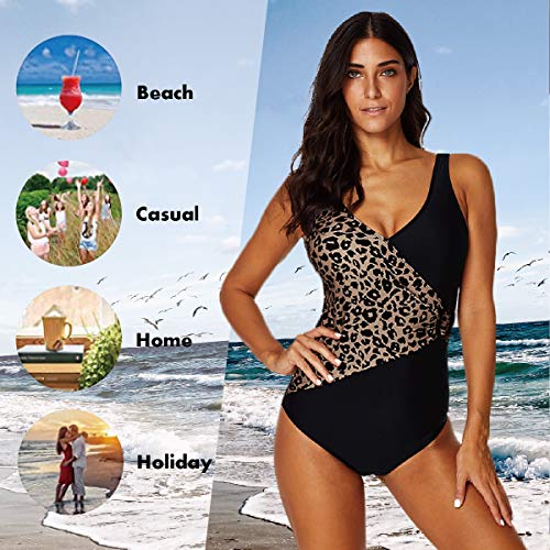 AOQUSSQOA Traje de baño para mujer, diseño de leopardo, sexy, cuello en V, monokini con control de abdomen, talla grande, traje de baño de malla sin espalda para mujer