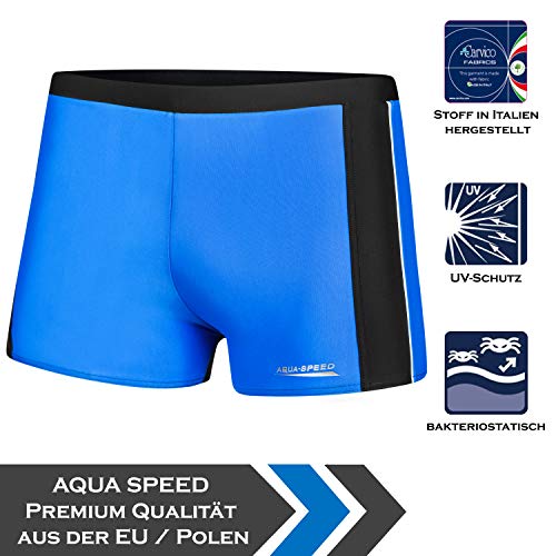 Aqua Speed Jason Mens Bañadores | Pantalones de baño para Hombres | Protección UV | 18. Ribetes Azules - Grises - Blancos | Tamaño: L