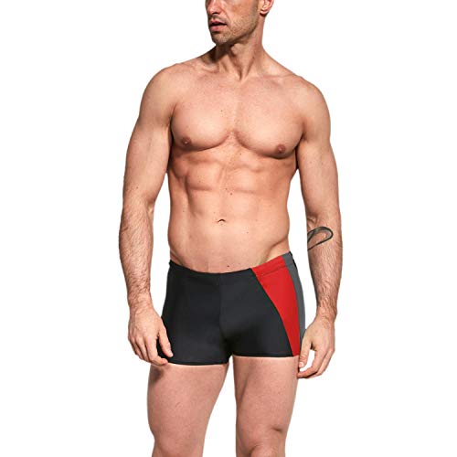 Aquarti Bañador Deportivo para Hombre Tipo Boxer, Negro/Grafito/Rojo, L