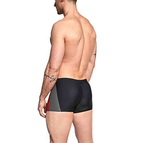 Aquarti Bañador Deportivo para Hombre Tipo Boxer, Negro/Grafito/Rojo, L