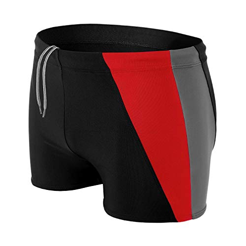 Aquarti Bañador Deportivo para Hombre Tipo Boxer, Negro/Grafito/Rojo, L