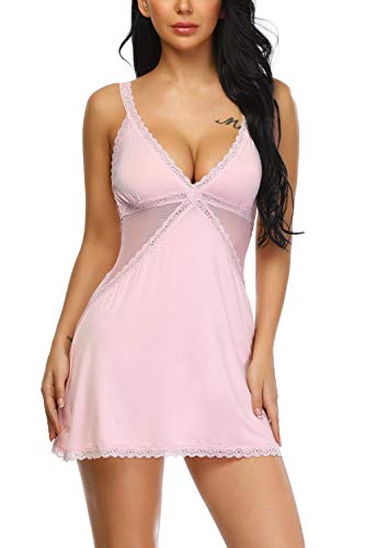 Aranmei Mujeres Sexy Ropa de Dormir Mujeres Sexy Ropa Interior Camisón Babydoll Ropa Interior Traje Correas Ajustables Especias Tentación Ropa de Dormir (Rosado, Size S)