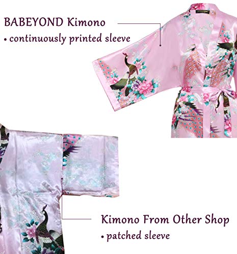 ArtiDeco Vestido Kimono Pijama de Seda Novia Kimono de Seda Ropa de Dormir de Satén Estampado Pavo Real