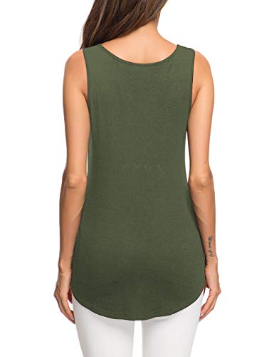 AUSELILY Camiseta Casual de Manga Larga para Mujer Camiseta básica con Cuello en V Cruzada(Ejercito Verde,38)