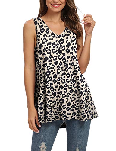 AUSELILY Camiseta de Manga Larga con Cuello en v para Mujer Túnica Tops Blusa Camisas. (EU 52,1-Leopardo)