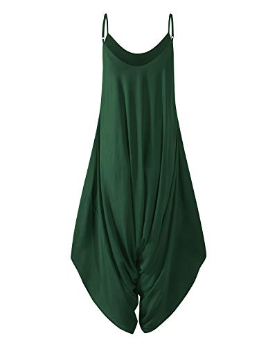 Auxo Mono Largo Mujer Tirantes Sin Mangas con Cuello En V Pantalones Anchos Casual Verano Jumpsuit Chic Elegant Mono de Noche Playsuit Anchos de Fiesta Bodysuit 01-Verde Scuro M